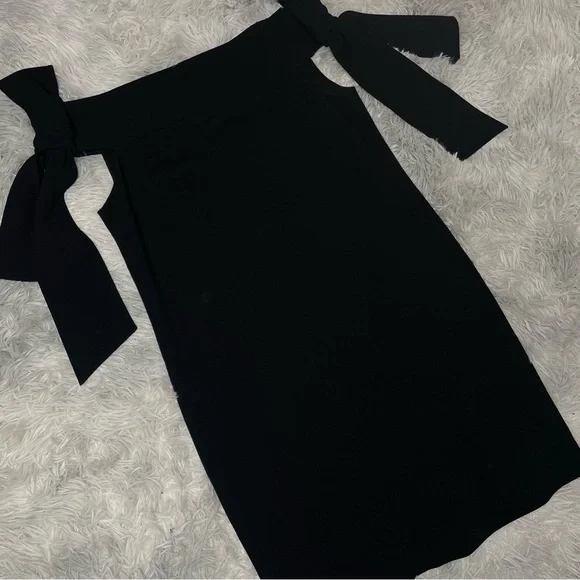 Tibi Off The Shoulder Ribbon Tie Sleeve Black Dress Size 2 - Picture 2 of 7